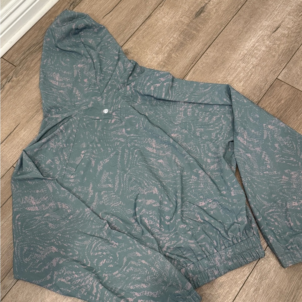 Teal Hooded Jacket With Pattern - image 7